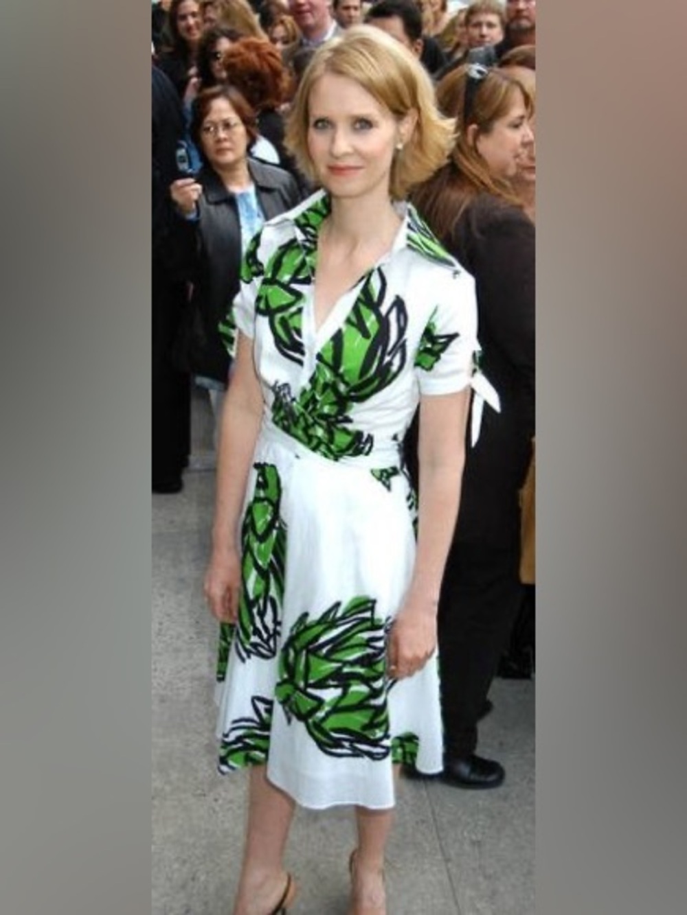 Y2K VTG 2006 Diane Von Furstenberg White Midi Dress with Green Floral Print